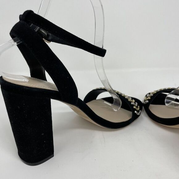 SANDRO Paris Strappy Sandals Womens 40 US 9 Black Suede 4" Heels Ankle-Strap - Picture 8 of 12